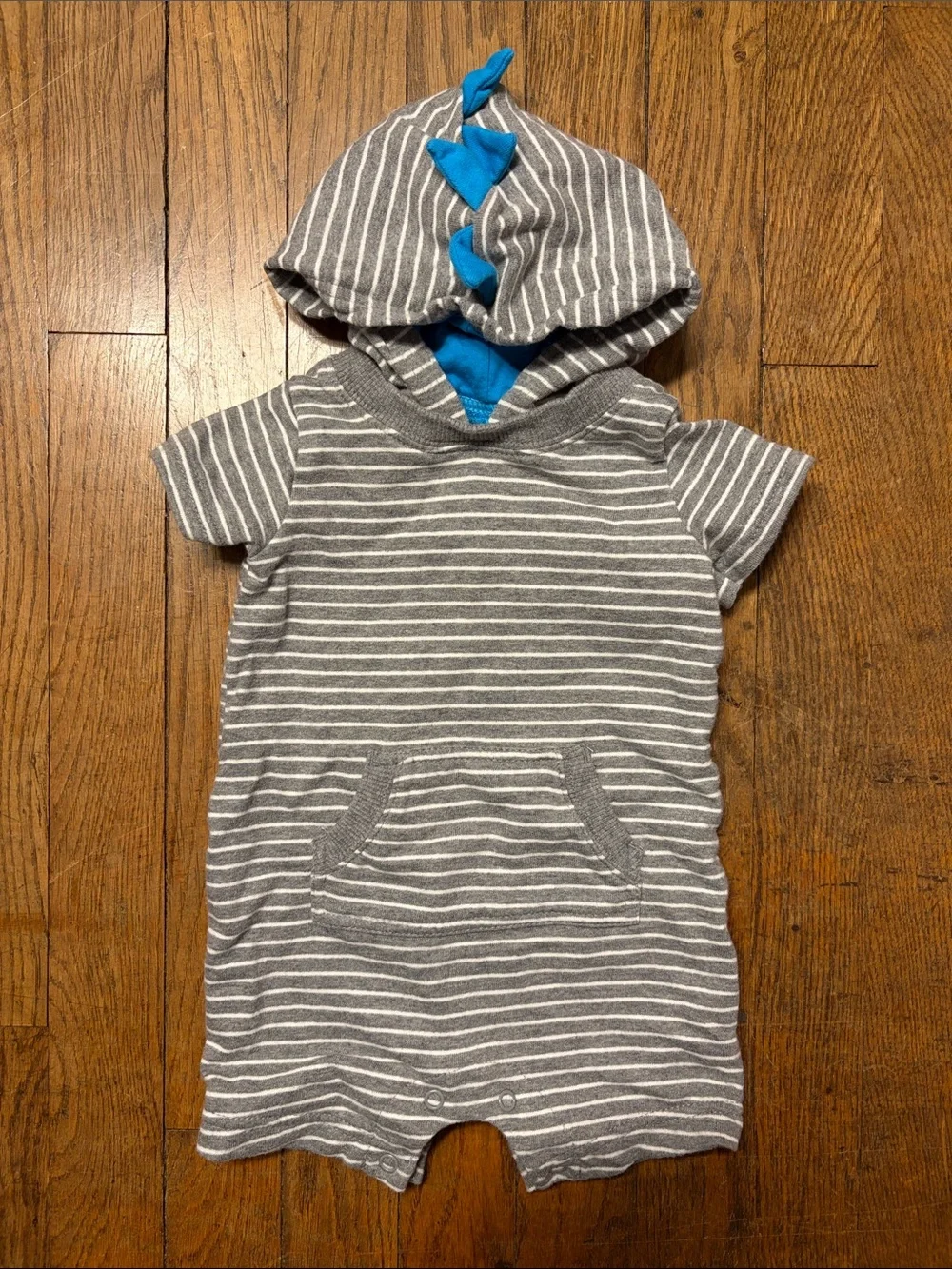 Carter's Gray Striped Hooded Romper & White Navy Whale Bodysuit Set